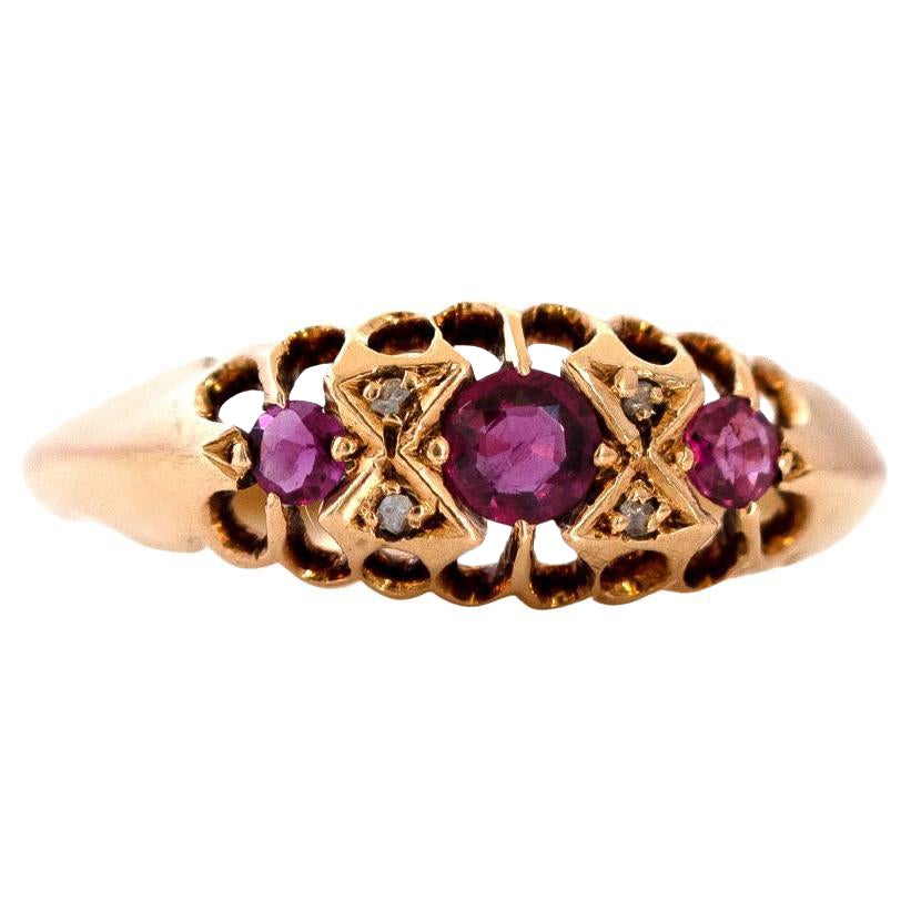 Edwardian 18ct Yellow Gold Ruby Diamond Ring, Circa 1900, Birmingham