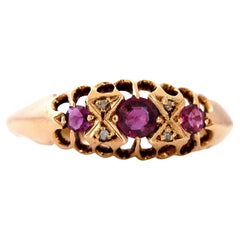 Edwardian 18ct Yellow Gold Ruby Diamond Ring, Circa 1900, Birmingham