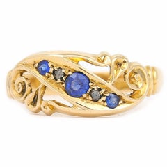 Edwardian 18ct Yellow Gold Sapphire and Diamond Gypsy Ring, circa 1913