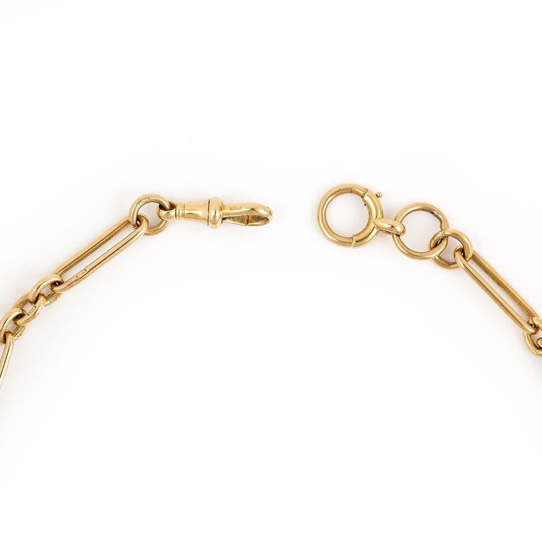 Edwardian 18ct Yellow Gold Trombone Link Albert Watch Chain, 52g, circa 1903 2