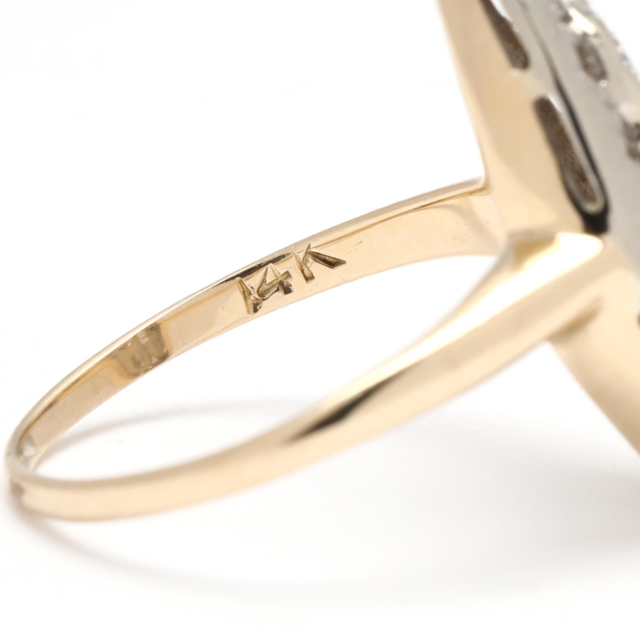 Women's or Men's Edwardian .18ctw Diamond Navette Ring, 14k Yellow and White Gold, Ring Size 4 For Sale