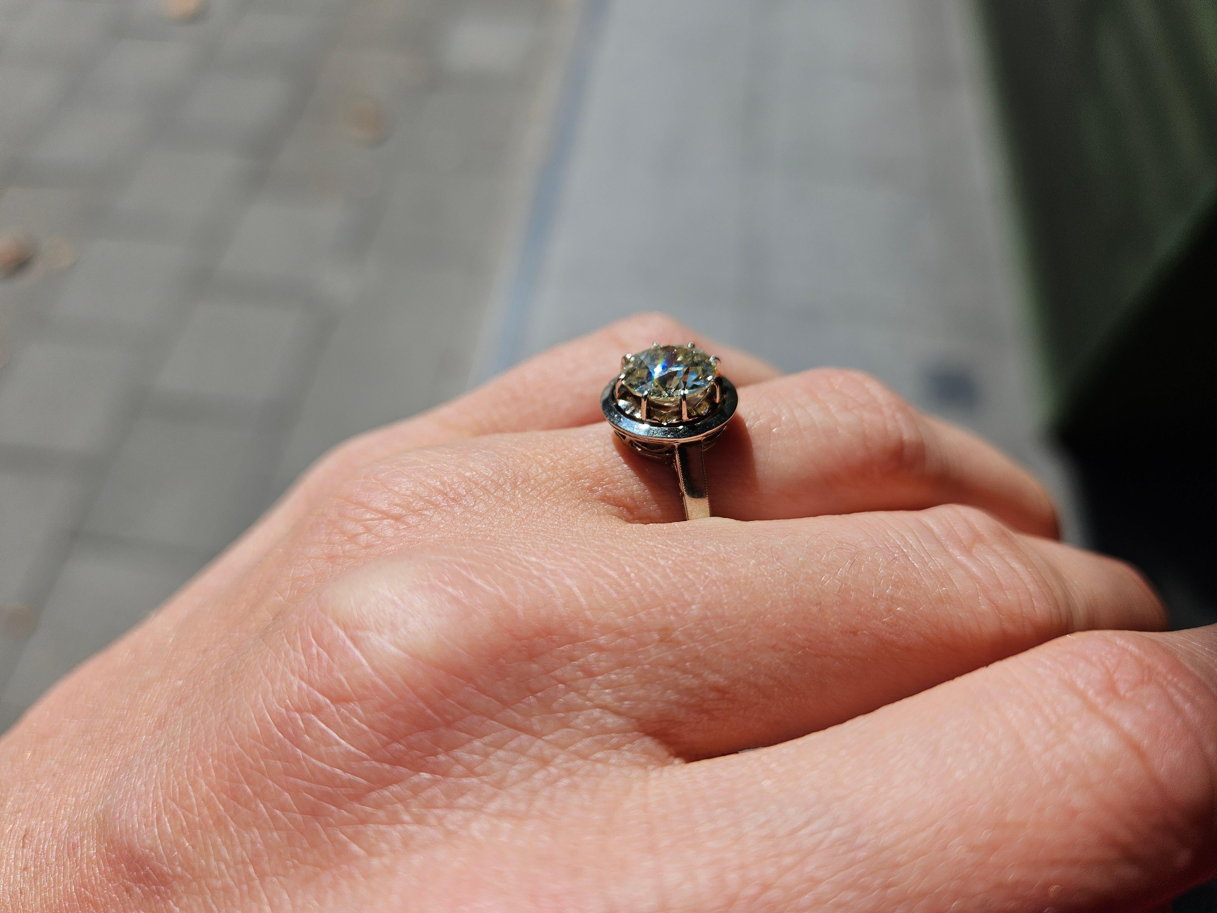 Bague de fiançailles Edwardian 18k 2.1ct Old European Cut Diamond Engagement Ring Bon état - En vente à Amsterdam, NL