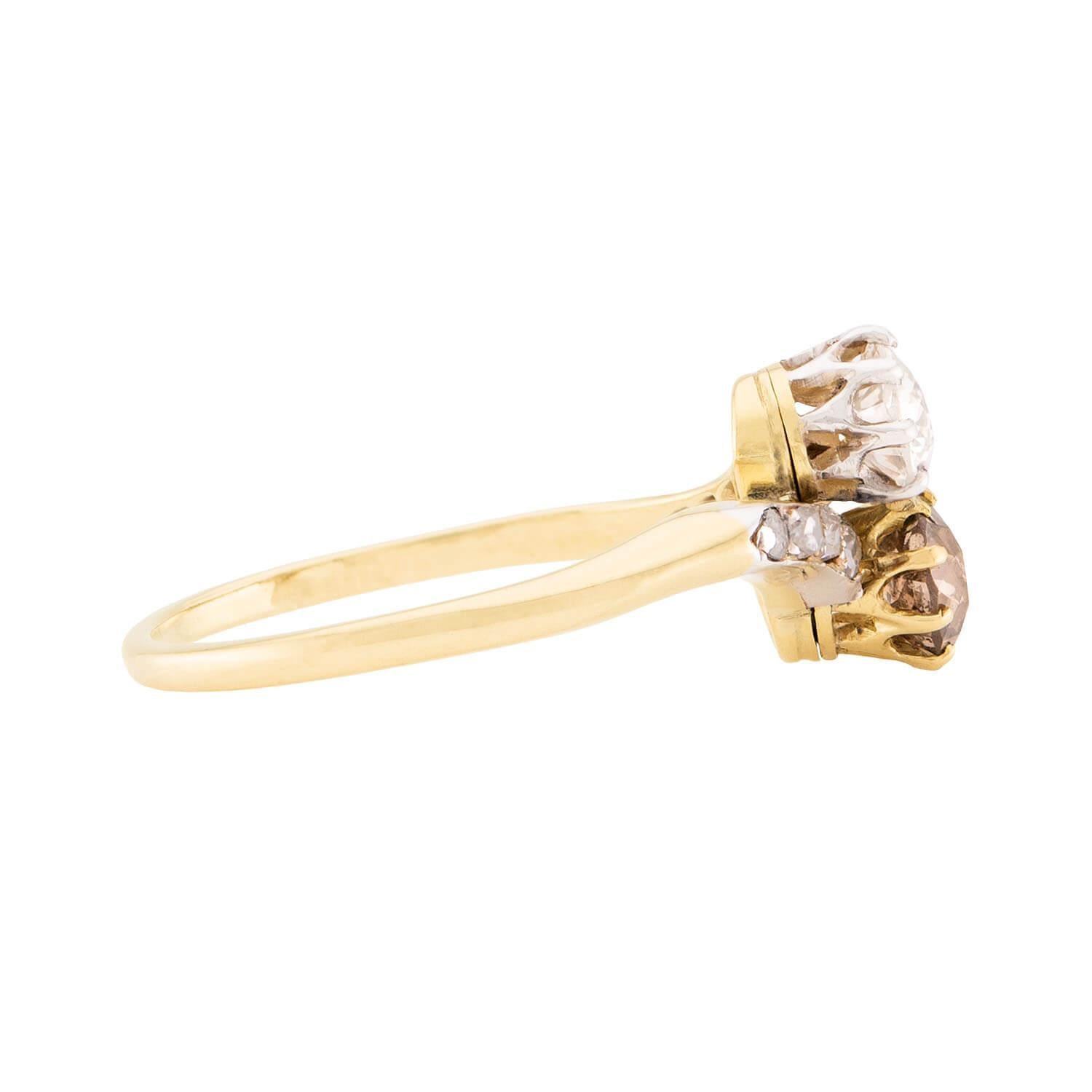Old Mine Cut Edwardian 18k Diamond Moi Et Toi Ring For Sale