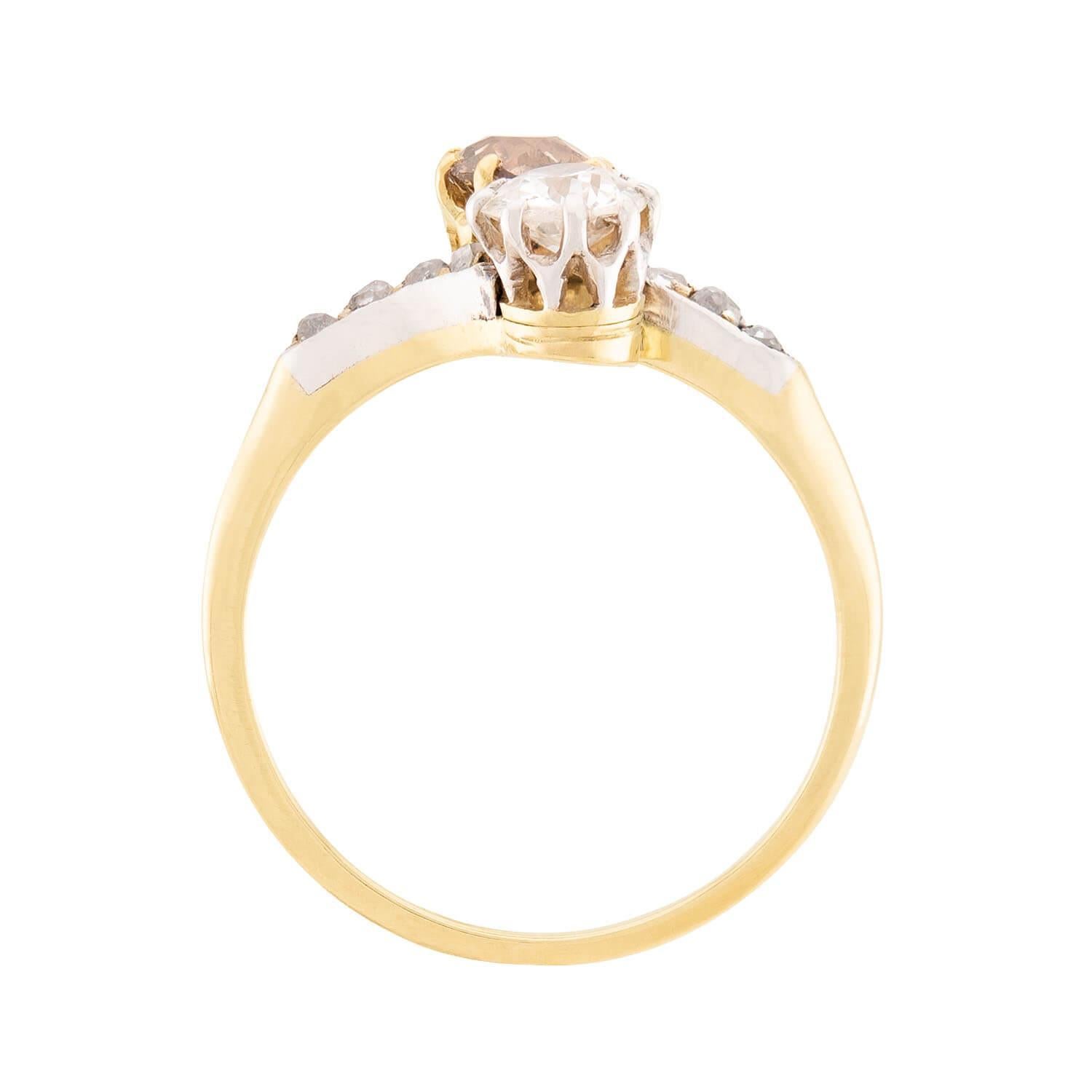 Edwardian 18k Diamond Moi Et Toi Ring In Good Condition For Sale In Narberth, PA