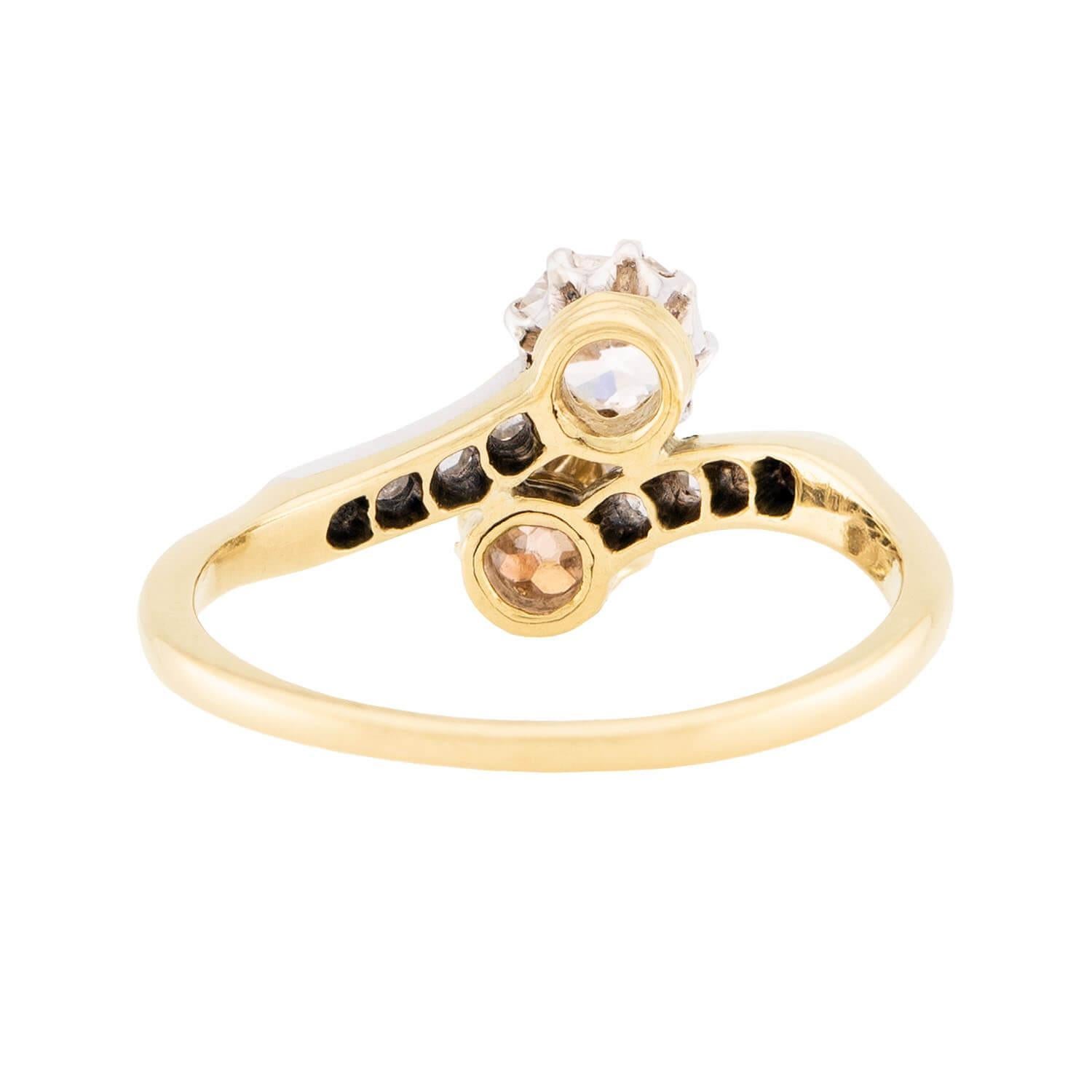Women's Edwardian 18k Diamond Moi Et Toi Ring For Sale