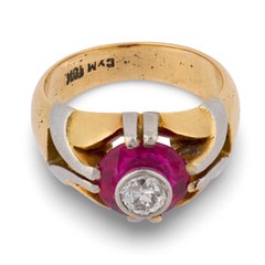 Edwardian 18k Diamond & Ruby Engagement Ring .40ct