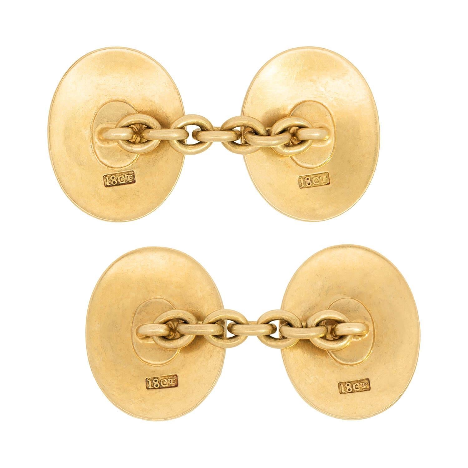 Round Cut Edwardian 18k Emerald and Ruby Cufflinks For Sale