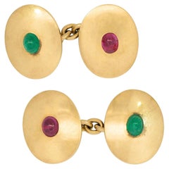 Edwardian 18k Smaragd und Rubin Manschettenknöpfe