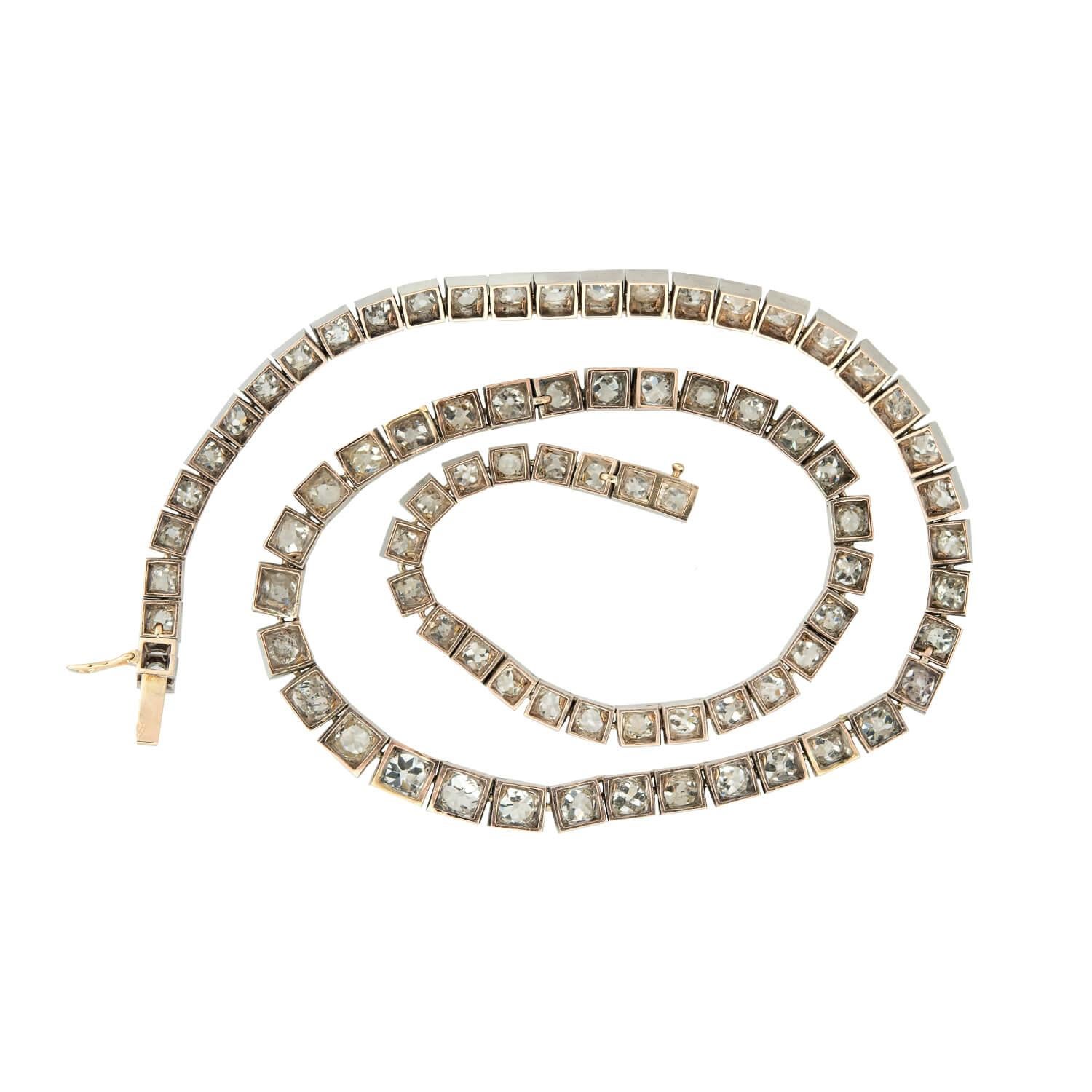 Edwardian 18k Französisch Diamant Riviera Halskette 20,53ctw im Zustand „Gut“ im Angebot in Narberth, PA