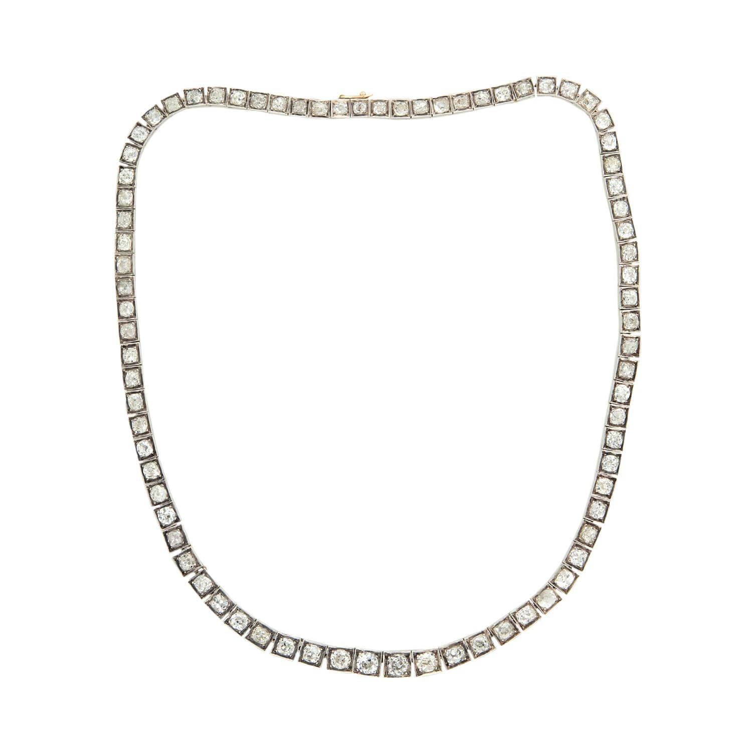 Edwardian 18k French Diamond Riviera Necklace 20.53ctw For Sale