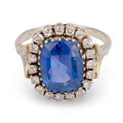 Edwardian 18k GIA No Heat Ceylon Sapphire & Diamond Halo Ring