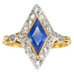 Edwardian 18k Gold 1.1ct Sapphire & Rose Cut Diamond Cluster Ring, Circa 1910