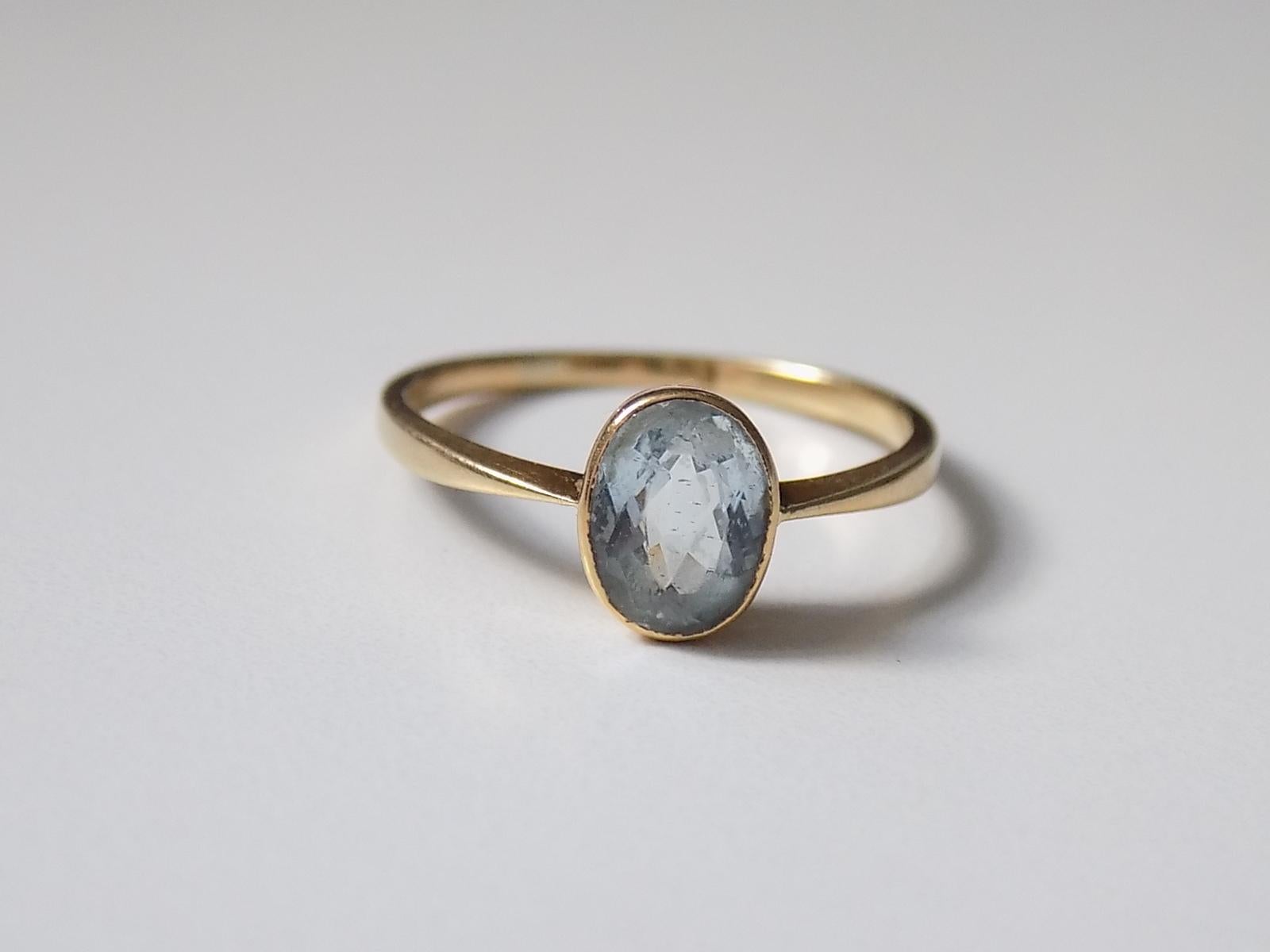 Edwardian 18 Karat Gold and Aquamarine Solitaire Ring 1