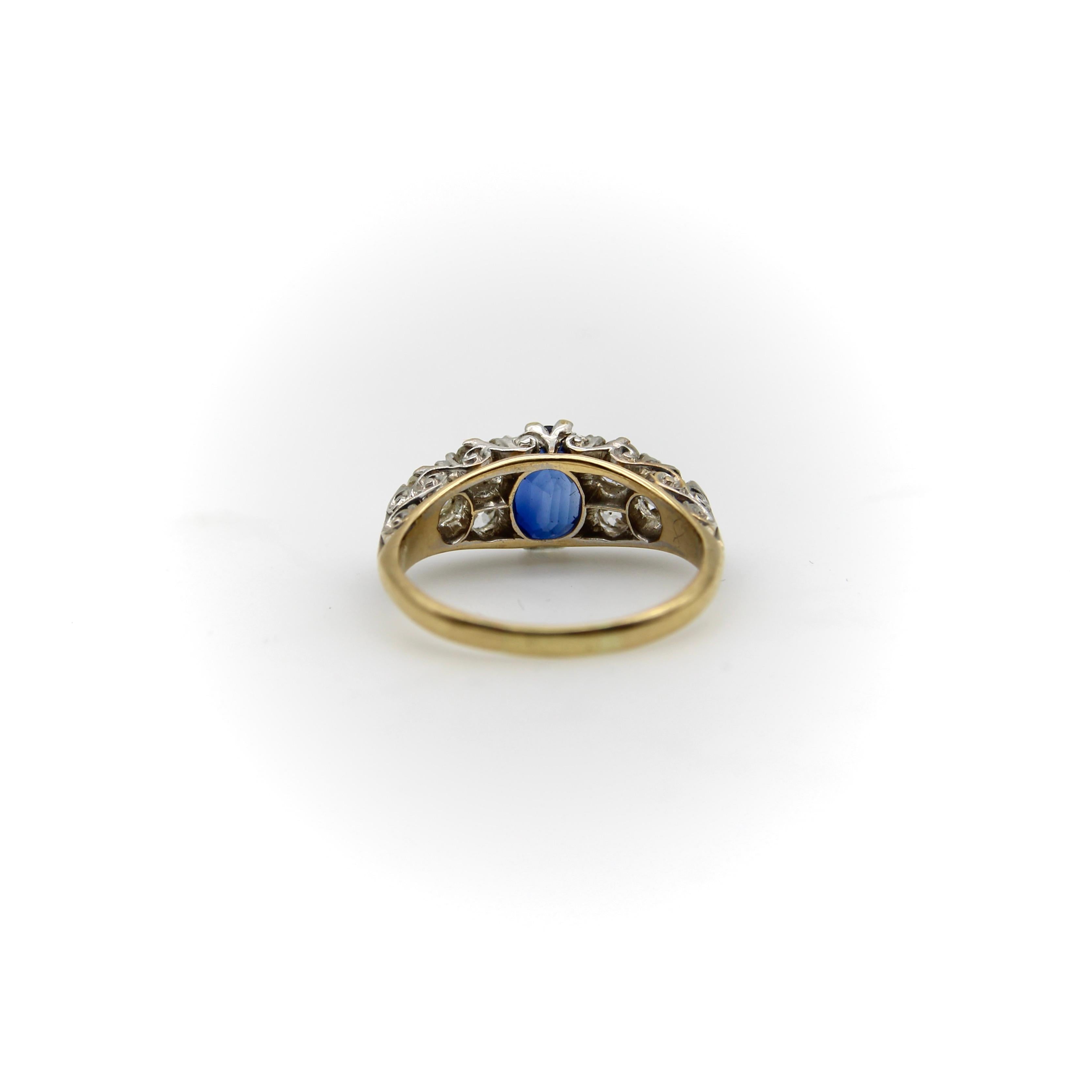Women's or Men's Edwardian 18K Gold and Platinum Sapphire and Diamond Ring  For Sale