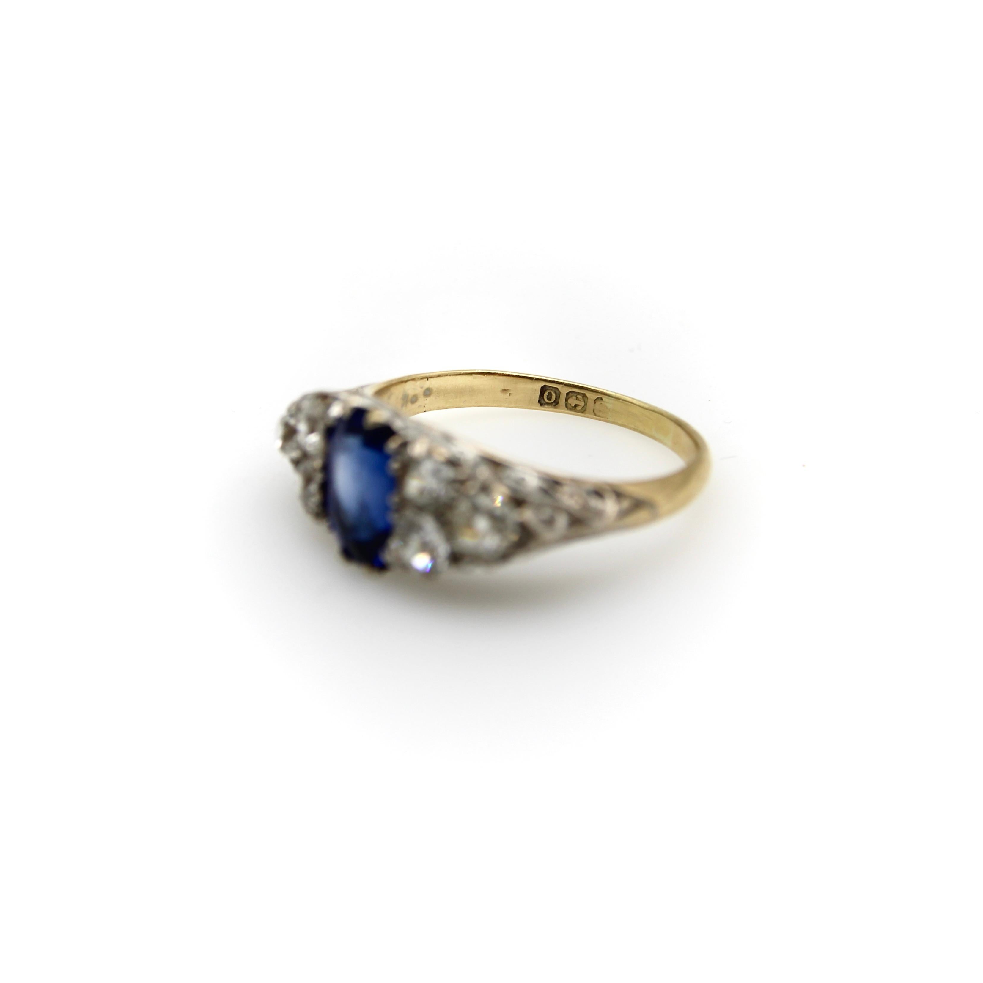 Edwardian 18K Gold and Platinum Sapphire and Diamond Ring  For Sale 1
