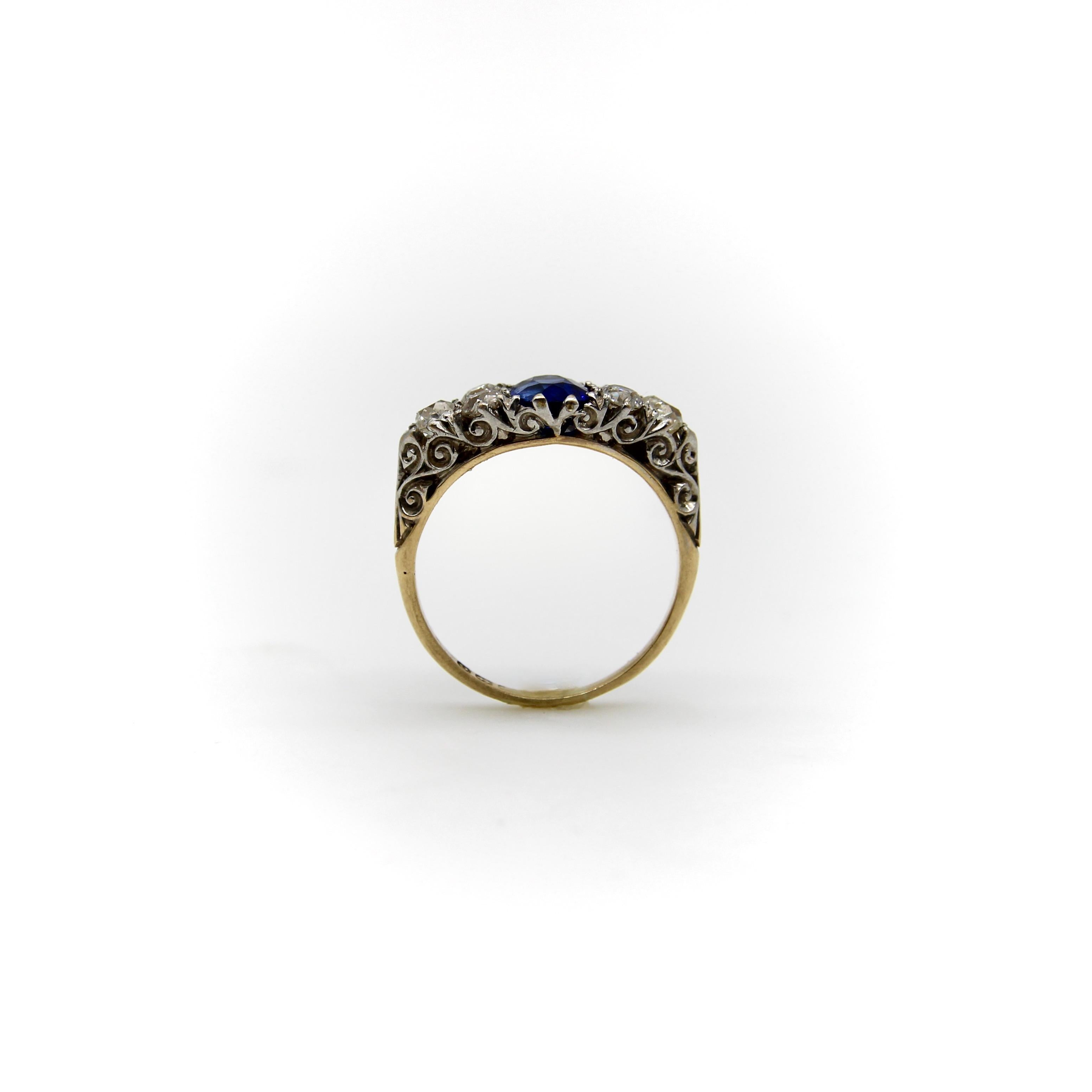 Edwardian 18K Gold and Platinum Sapphire and Diamond Ring  For Sale 2