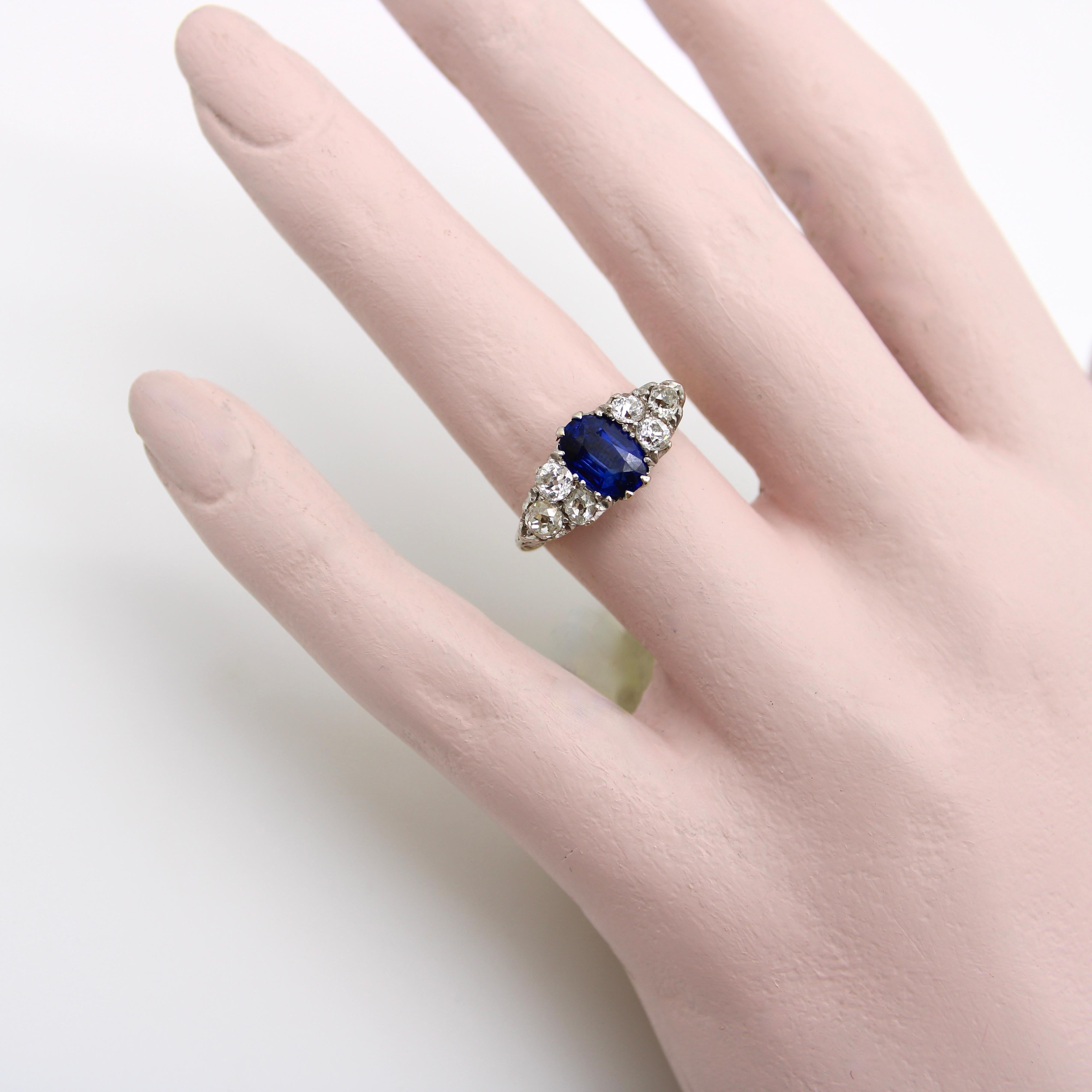 Edwardian 18K Gold and Platinum Sapphire and Diamond Ring  For Sale 4