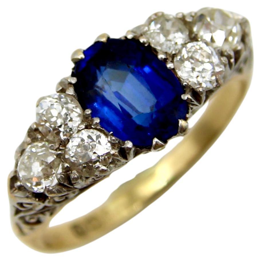 Edwardian 18K Gold and Platinum Sapphire and Diamond Ring  For Sale