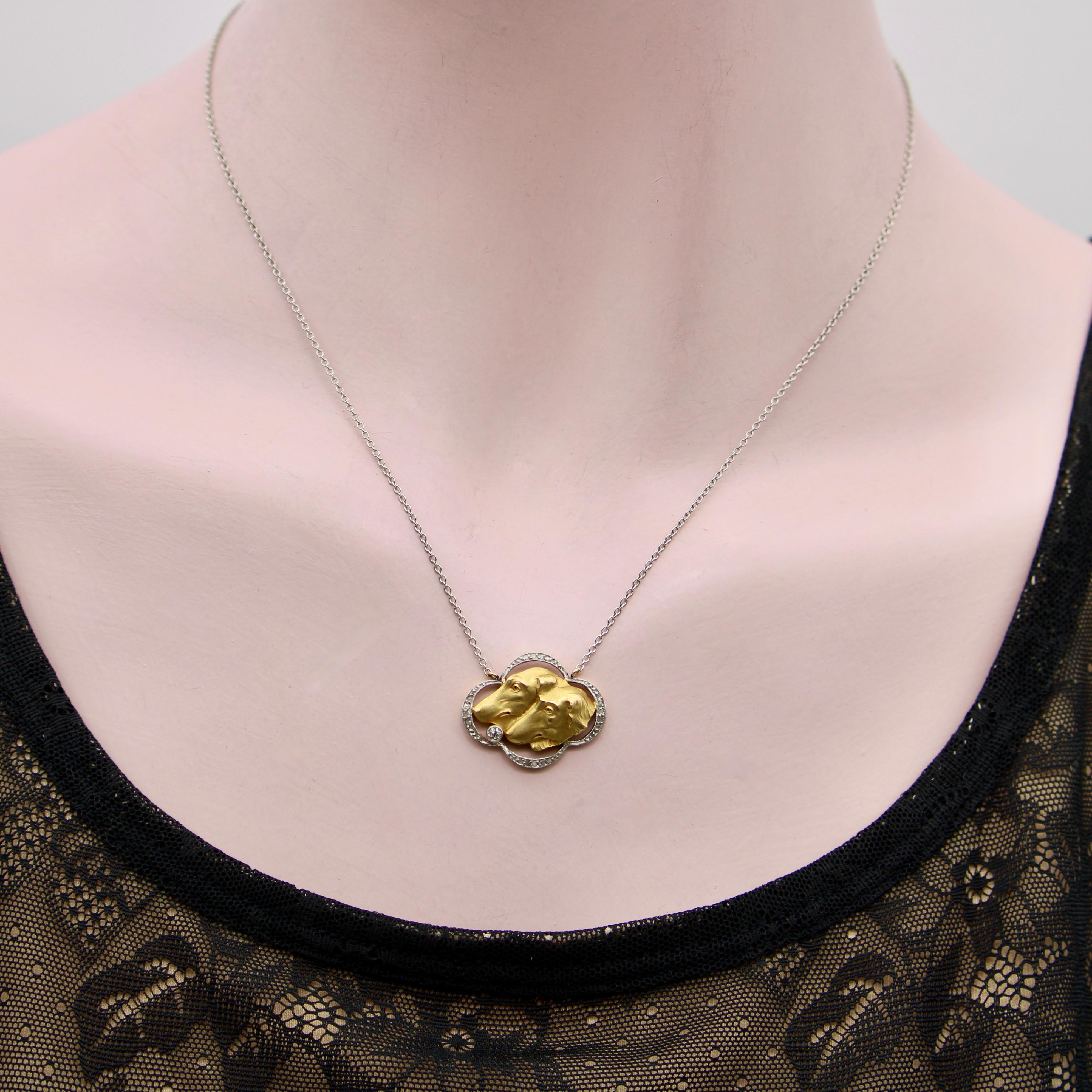 18 Karat Gold und Platin Wolfhound-Halskette mit Diamanten im Edwardianischen Stil für Damen oder Herren im Angebot