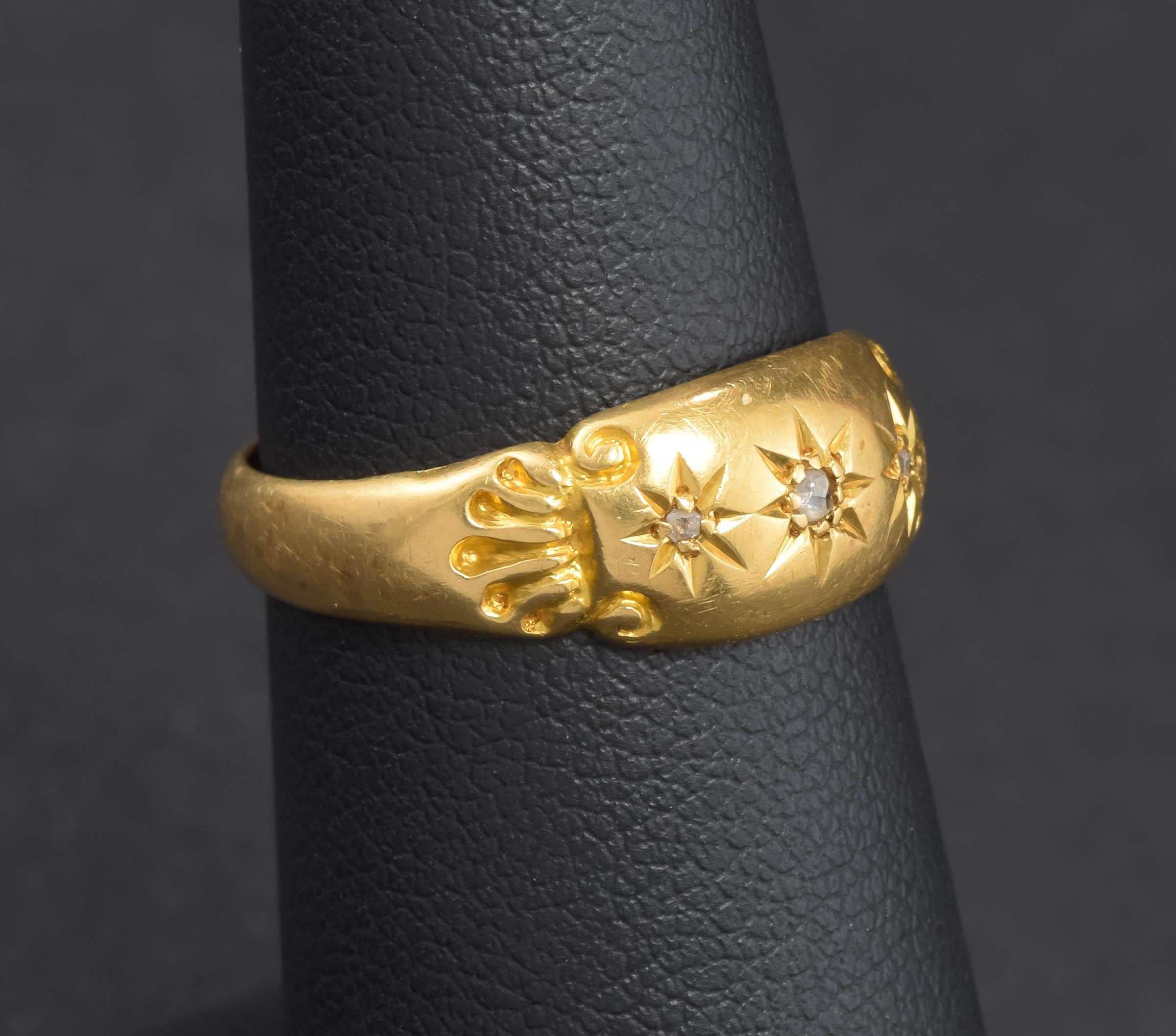 Victorian Edwardian 18K Gold Diamond Band Ring, Hallmarked Chester 1910 - 1911