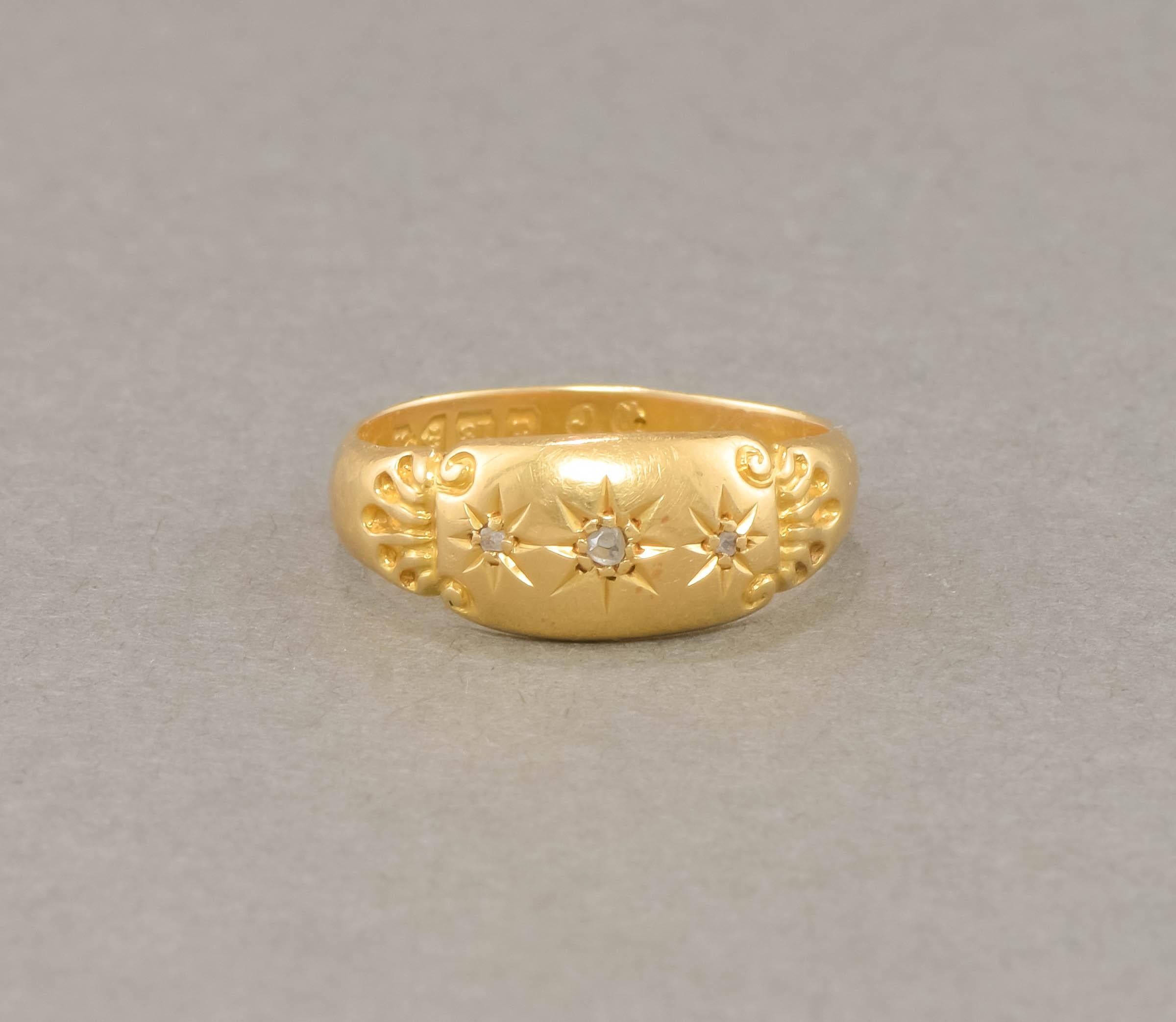 Edwardian 18K Gold Diamond Band Ring, Hallmarked Chester 1910 - 1911 1