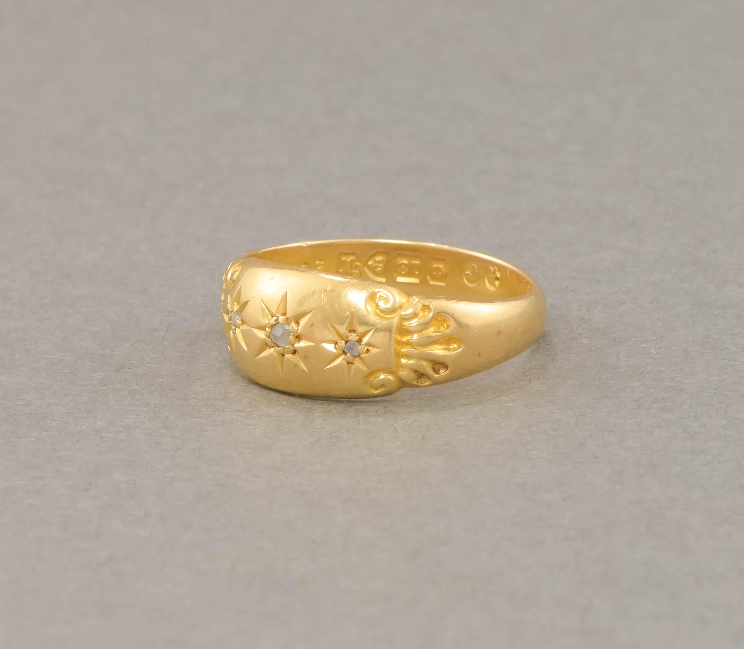 Edwardian 18K Gold Diamond Band Ring, Hallmarked Chester 1910 - 1911 2