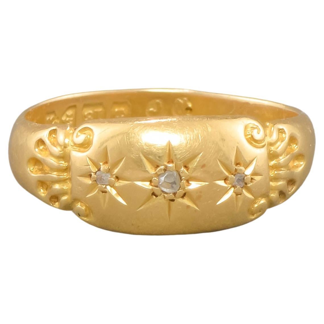 Edwardian 18K Gold Diamond Band Ring, Hallmarked Chester 1910 - 1911