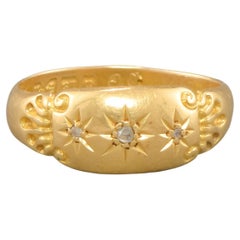 Vintage Edwardian 18K Gold Diamond Band Ring, Hallmarked Chester 1910 - 1911