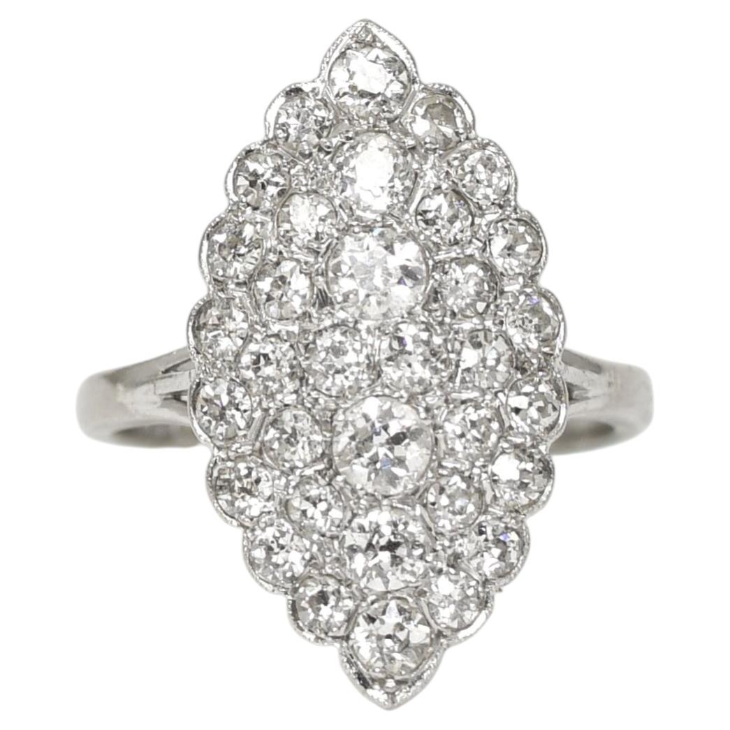Edwardian 18k Gold Diamond Navette Cluster Ring, Circa 1910 For Sale