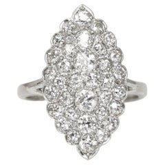 Edwardian 18k Gold Diamond Navette Cluster Ring, Circa 1910