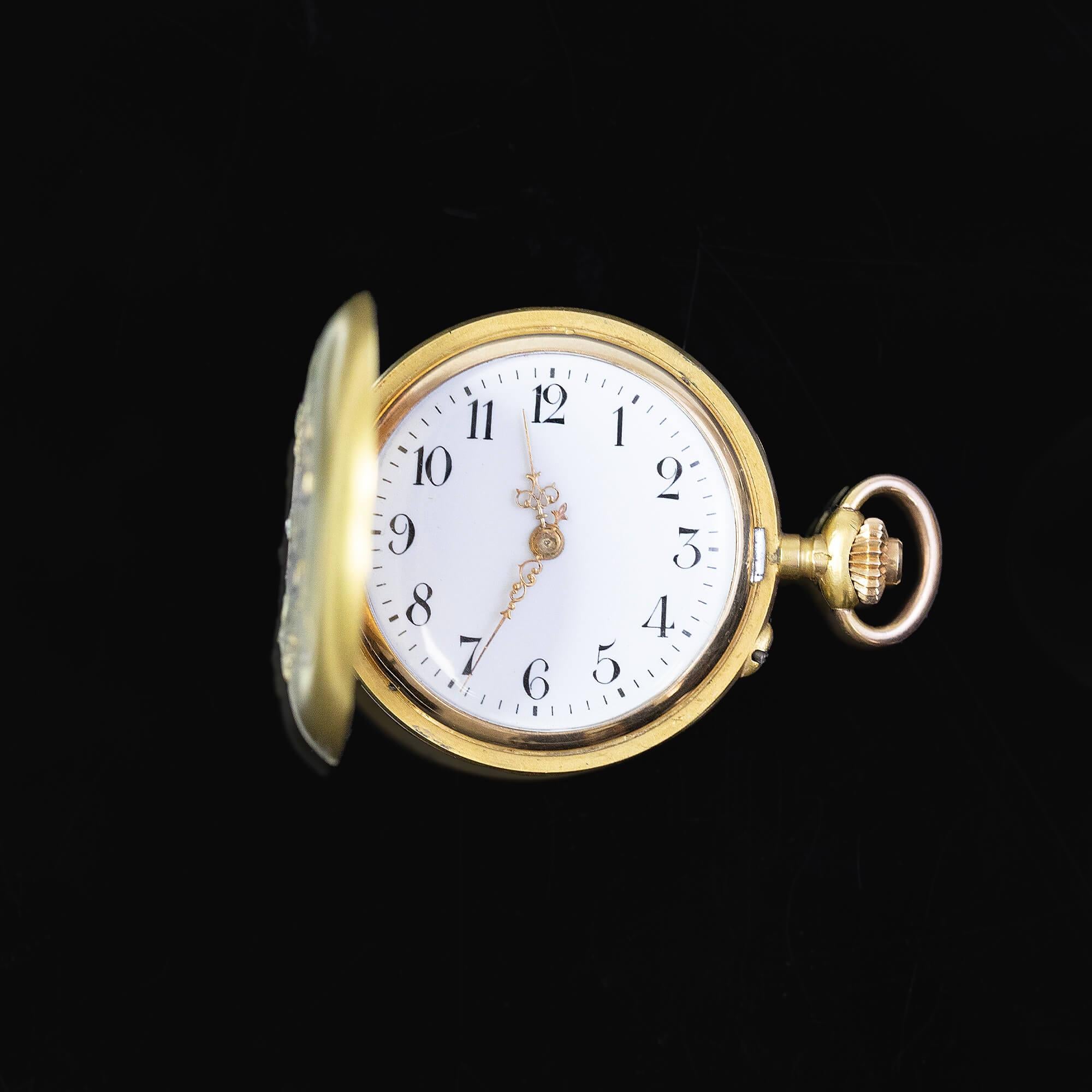 Rose Cut Edwardian 18k Gold Diamond Set Swiss Made Pocket Watch Circa 1900 For Sale