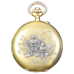 Edwardian 18k Gold Diamond Set Swiss Made Pocket Watch Circa 1900