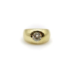 Edwardian 18K Gold Hand-Hammered Rubover Setting Old European Cut Diamond Ring