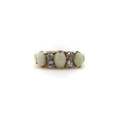 Edwardian 18K Gold Opal and Diamond Three-Stone Ring