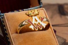 Edwardian 18K Gold Royal Interest Cypher Monogram Enamelled Presentation Ring