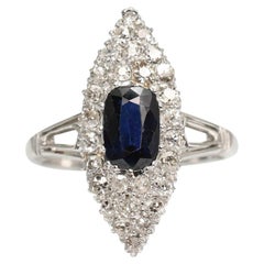 Edwardian 18k Gold Sapphire & Diamond Navette Cluster Ring, Circa 1915