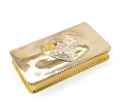 Antique Edwardian 18k Gold Snuff Box/Pill Box with Heart Motif and Birds