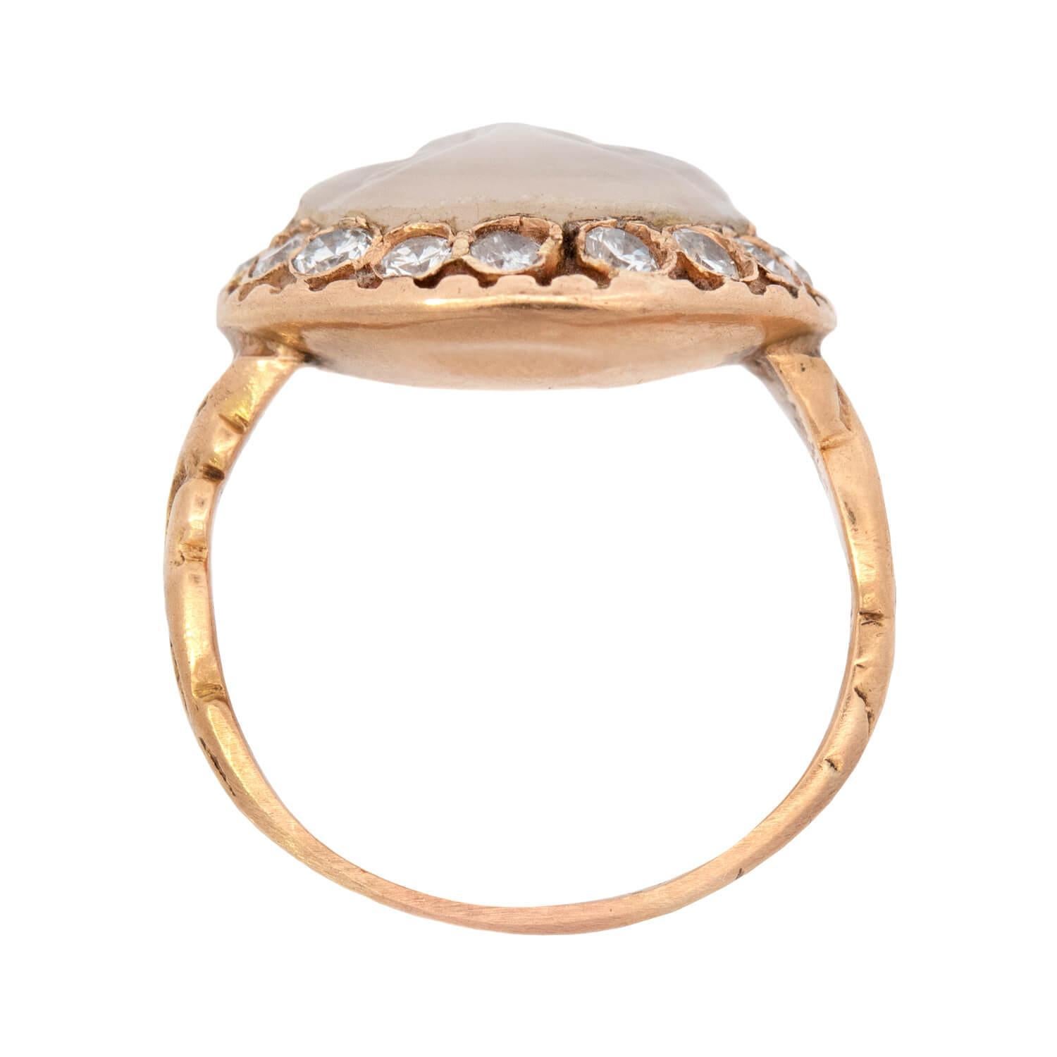 Edwardian 18k Moonstone and Diamond Man In The Moon Ring In Good Condition In Narberth, PA