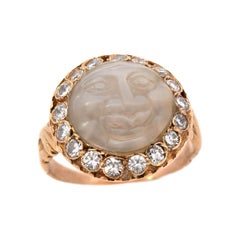 18 Karat Mondstein und Diamant Man In The Moon Ring, Edwardian