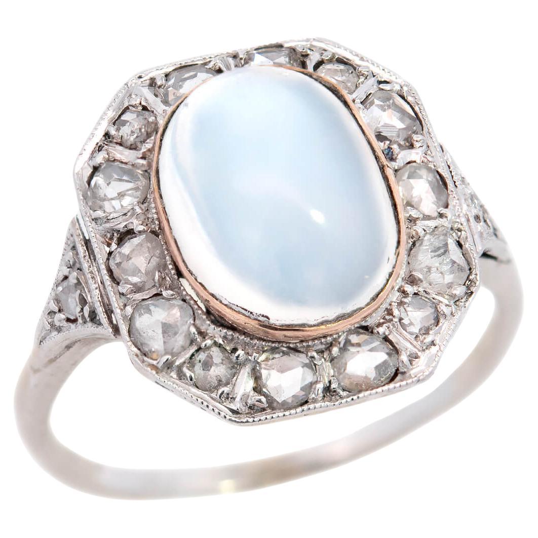 Edwardian 18k Moonstone and Diamond Ring For Sale