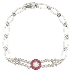 Edwardian 18k/Platinum Diamond and Ruby Halo Bracelet
