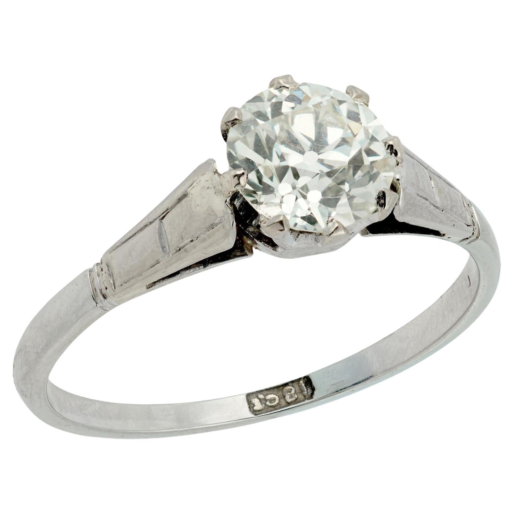 Anello di fidanzamento con diamante edoardiano in platino e 18k 1,02ct