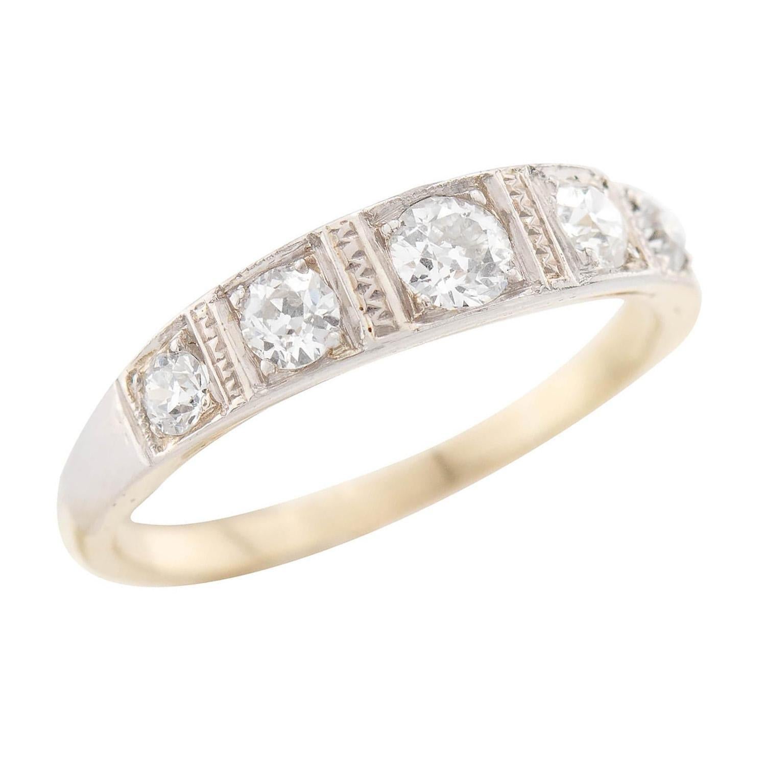 Edwardian 18k & Platinum Diamond Five Stone Ring