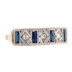 Edwardian 18k Platinum Diamond Sapphire Ring