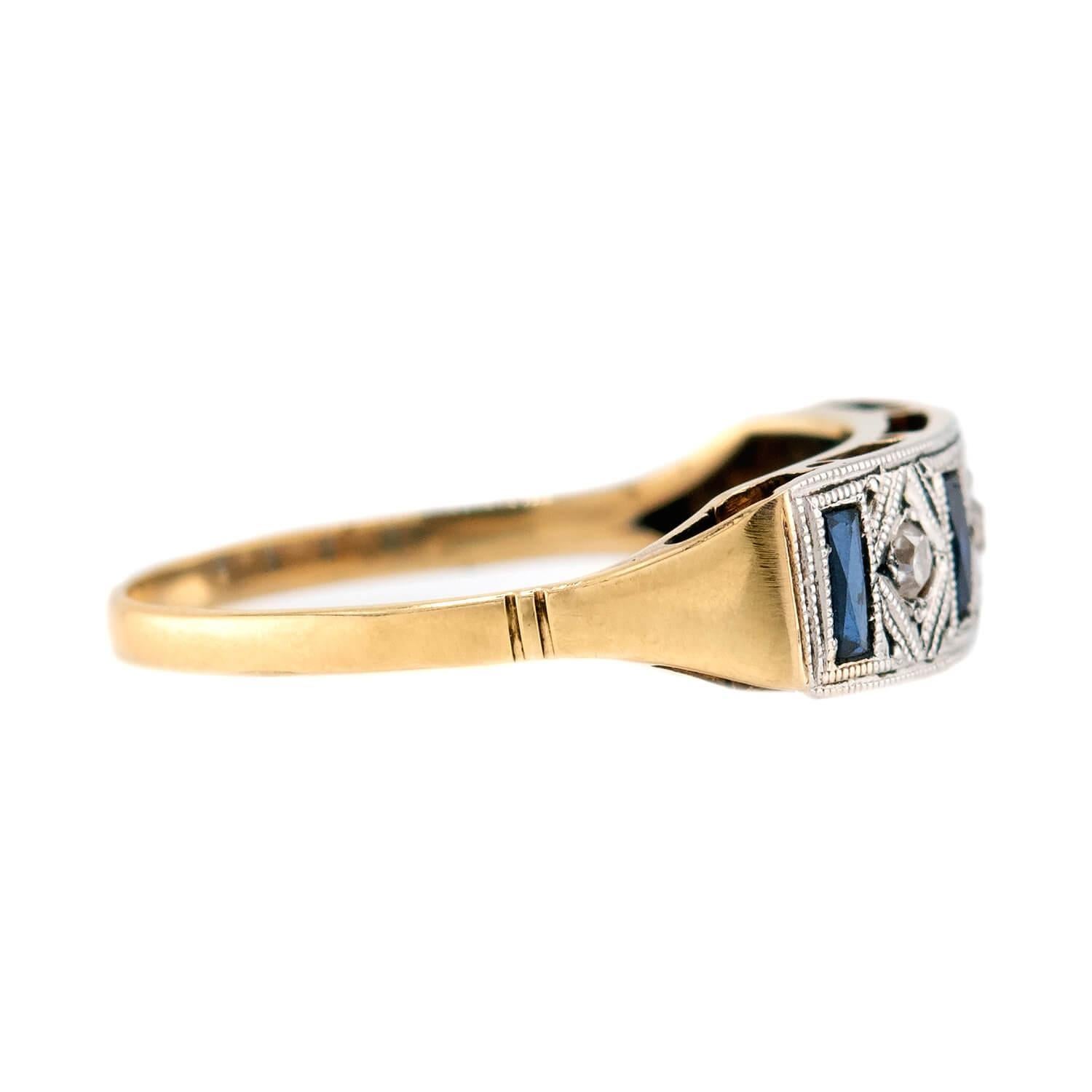 Edoardiano Anello edoardiano in platino 18k con diamante e zaffiro in vendita