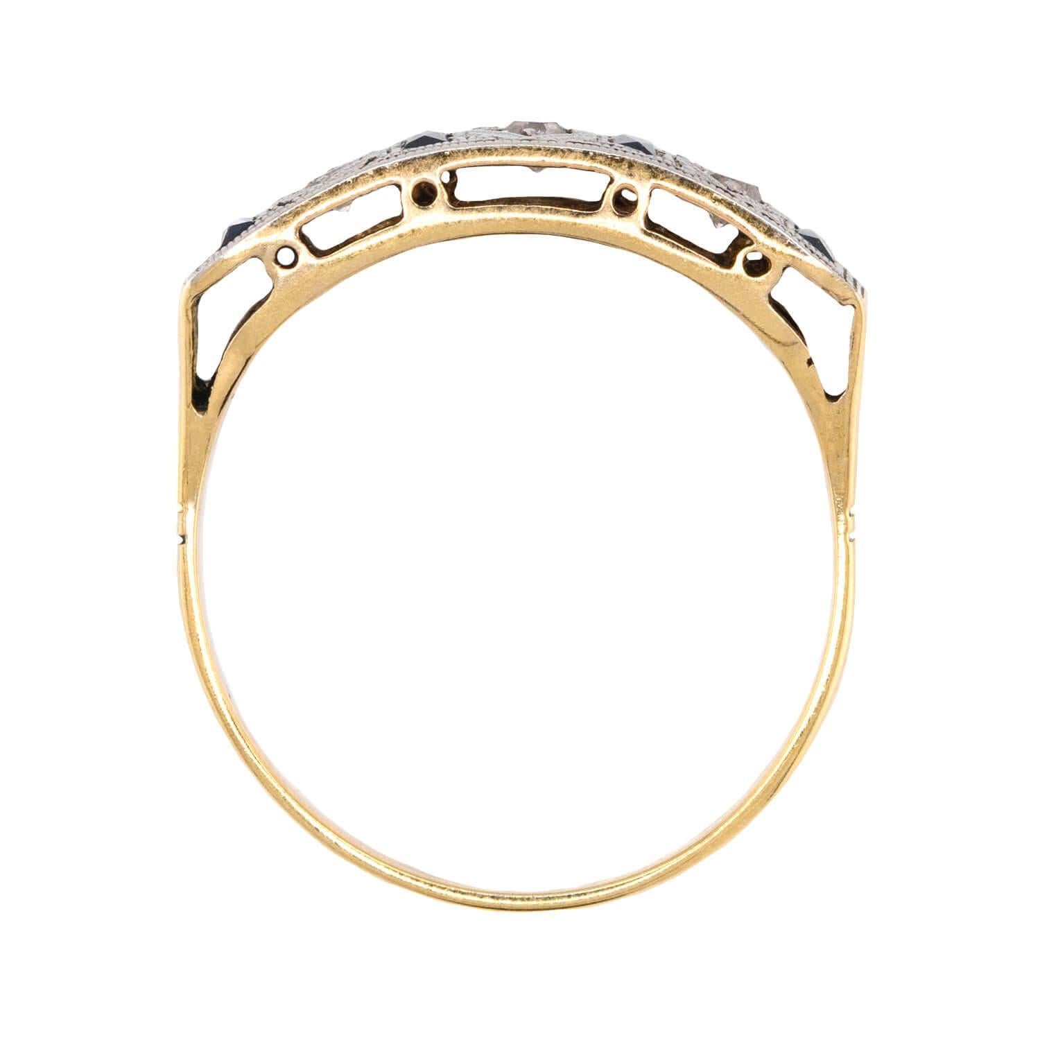 Taglio singolo Anello edoardiano in platino 18k con diamante e zaffiro in vendita