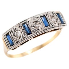 Edwardian 18k Platinum Diamond Sapphire Ring