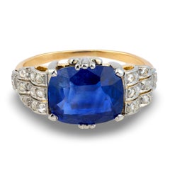 Edwardian 18k/Platin GIA Ceylon Sapphire & Diamant Ring