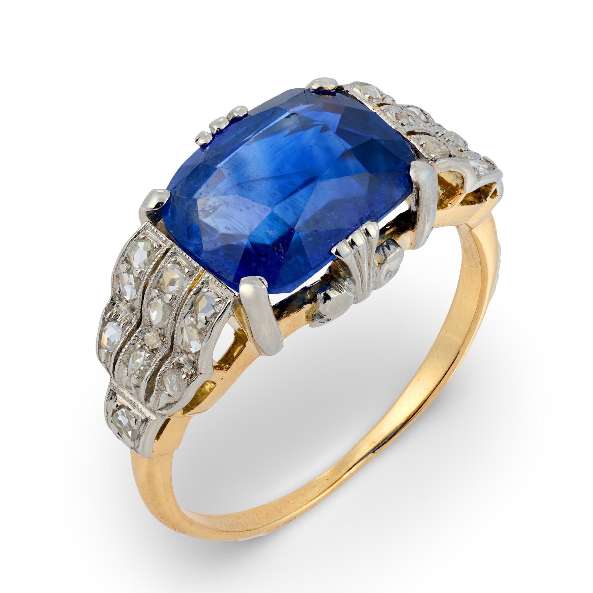 Edwardian 18k/Platinum GIA Ceylon Sapphire & Diamond Ring For Sale