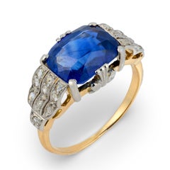 Edwardian 18k/Platin GIA Ceylon Sapphire & Diamant Ring